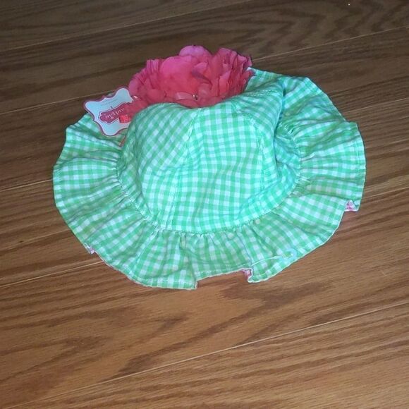 Mud Pie pink green gingham flower sunhat Sz 12m-2T - Picture 3 of 7